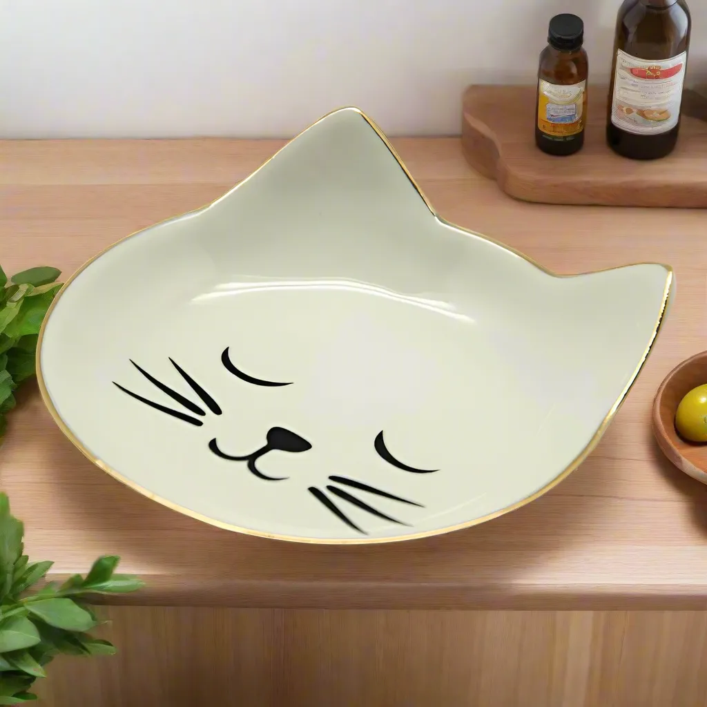 White & Gold Cat Face Trinket Dish