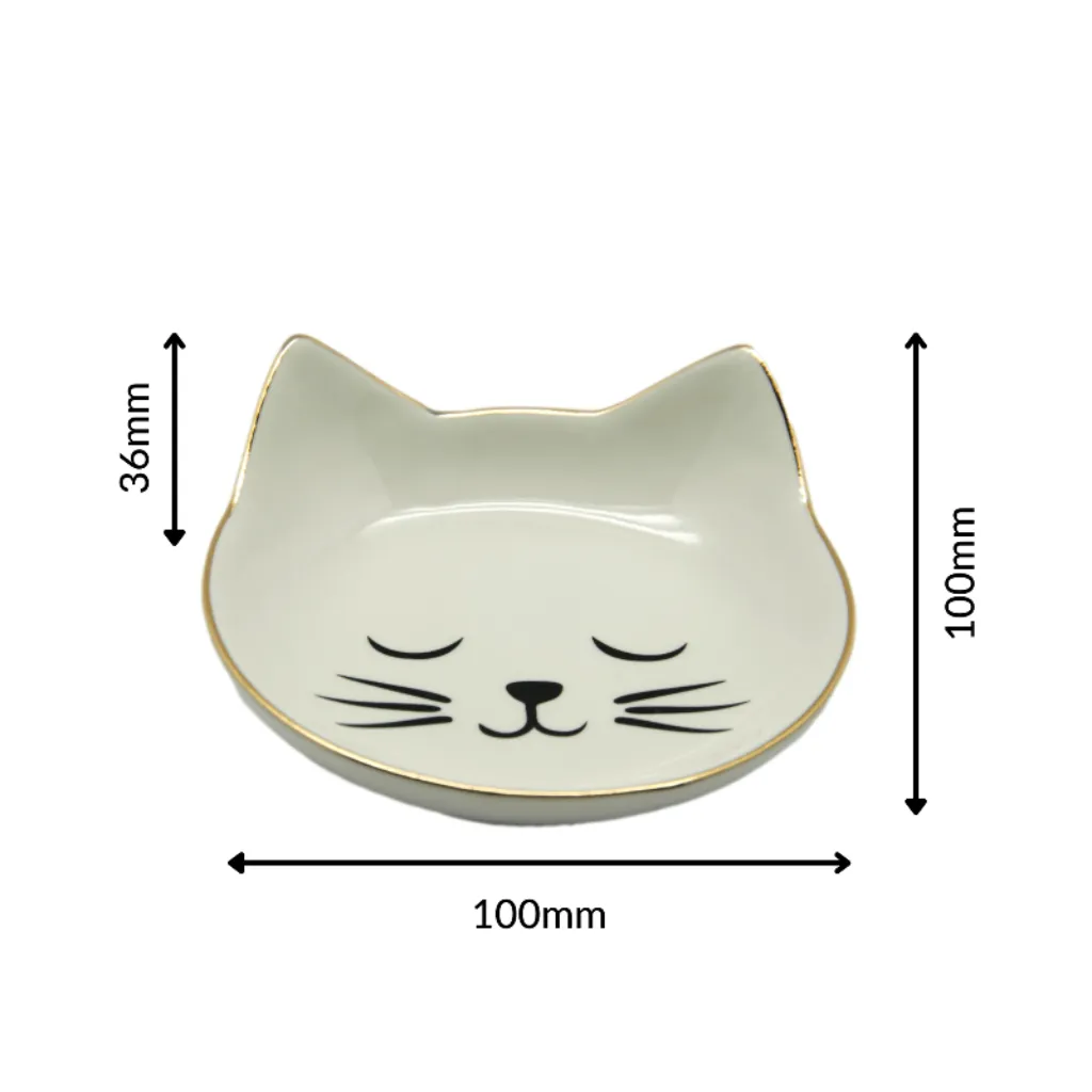 White & Gold Cat Face Trinket Dish