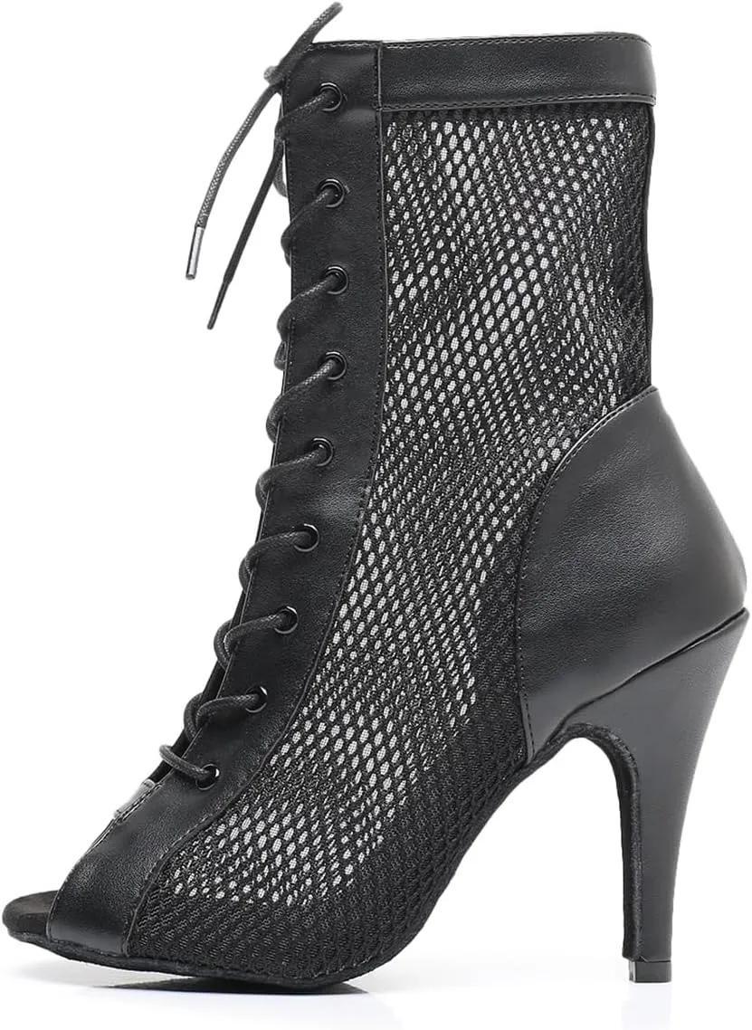 Women's Fashion Peep Toe Ballroom Dance Boots Latin Modern Performance Dance Shoes