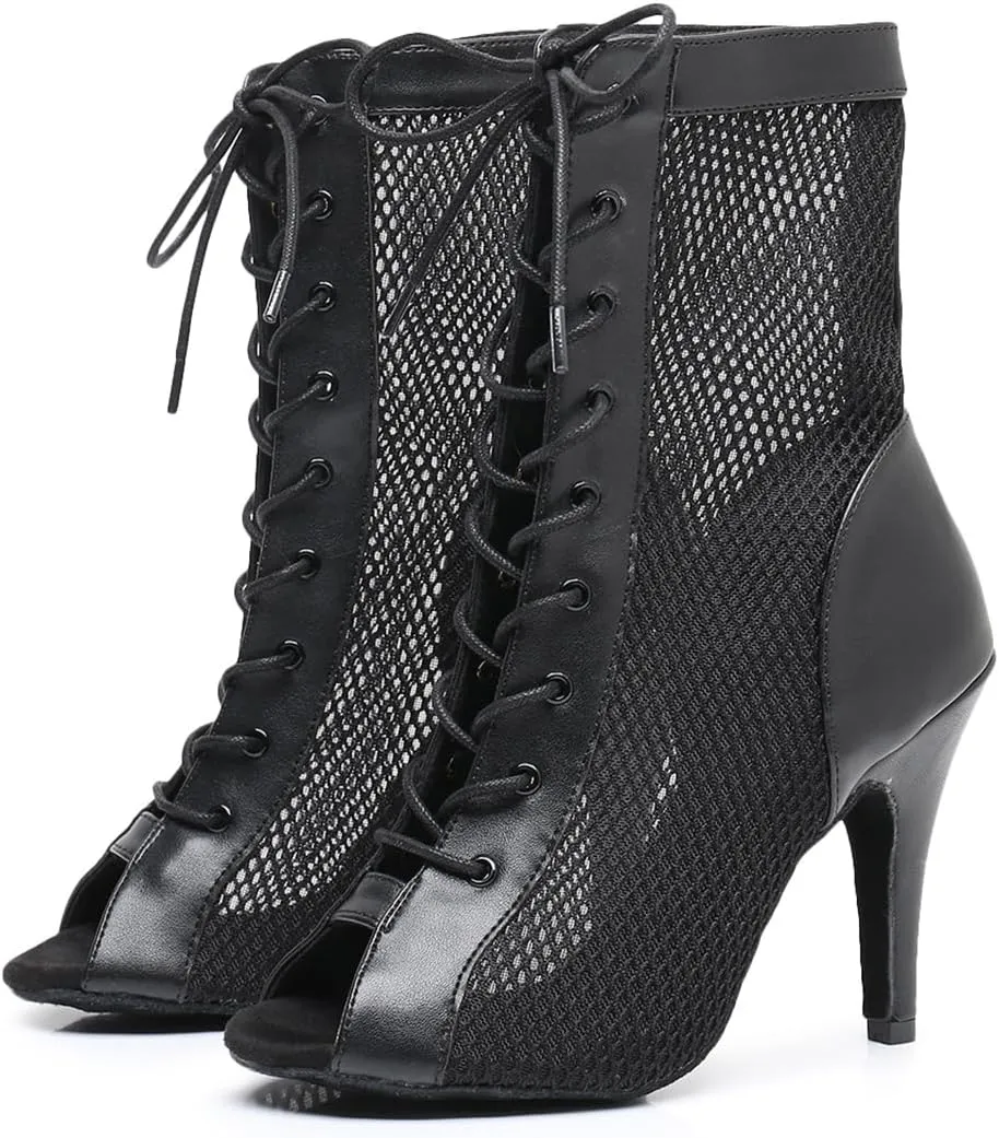 Women's Fashion Peep Toe Ballroom Dance Boots Latin Modern Performance Dance Shoes