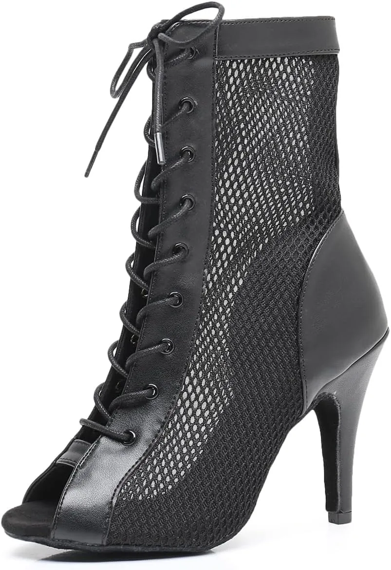 Women's Fashion Peep Toe Ballroom Dance Boots Latin Modern Performance Dance Shoes