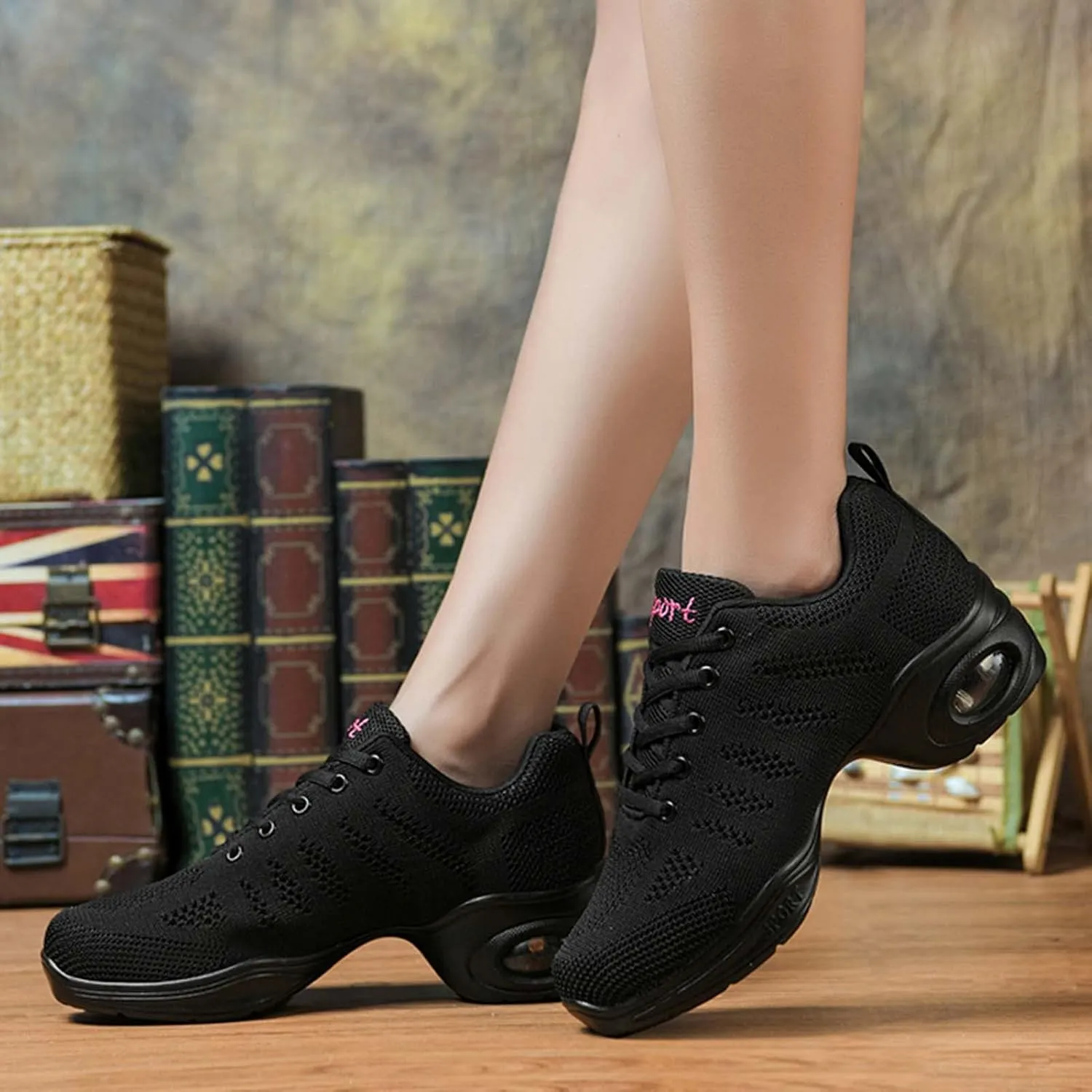 Women's Jazz Shoes Split Sole Dance Sneakers Lace Up Zumba Modern Shoes