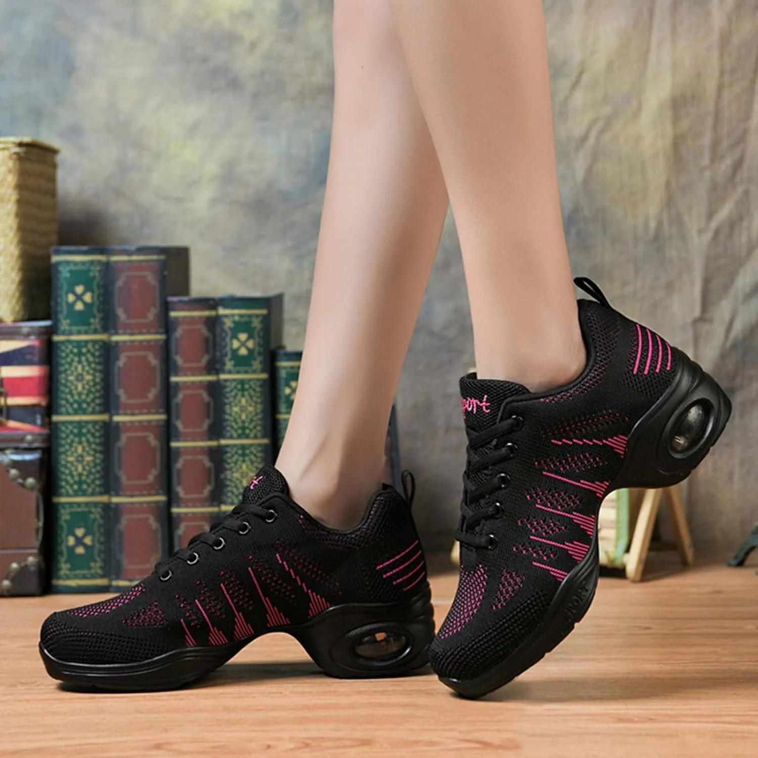 Women's Jazz Shoes Split Sole Dance Sneakers Lace Up Zumba Modern Shoes