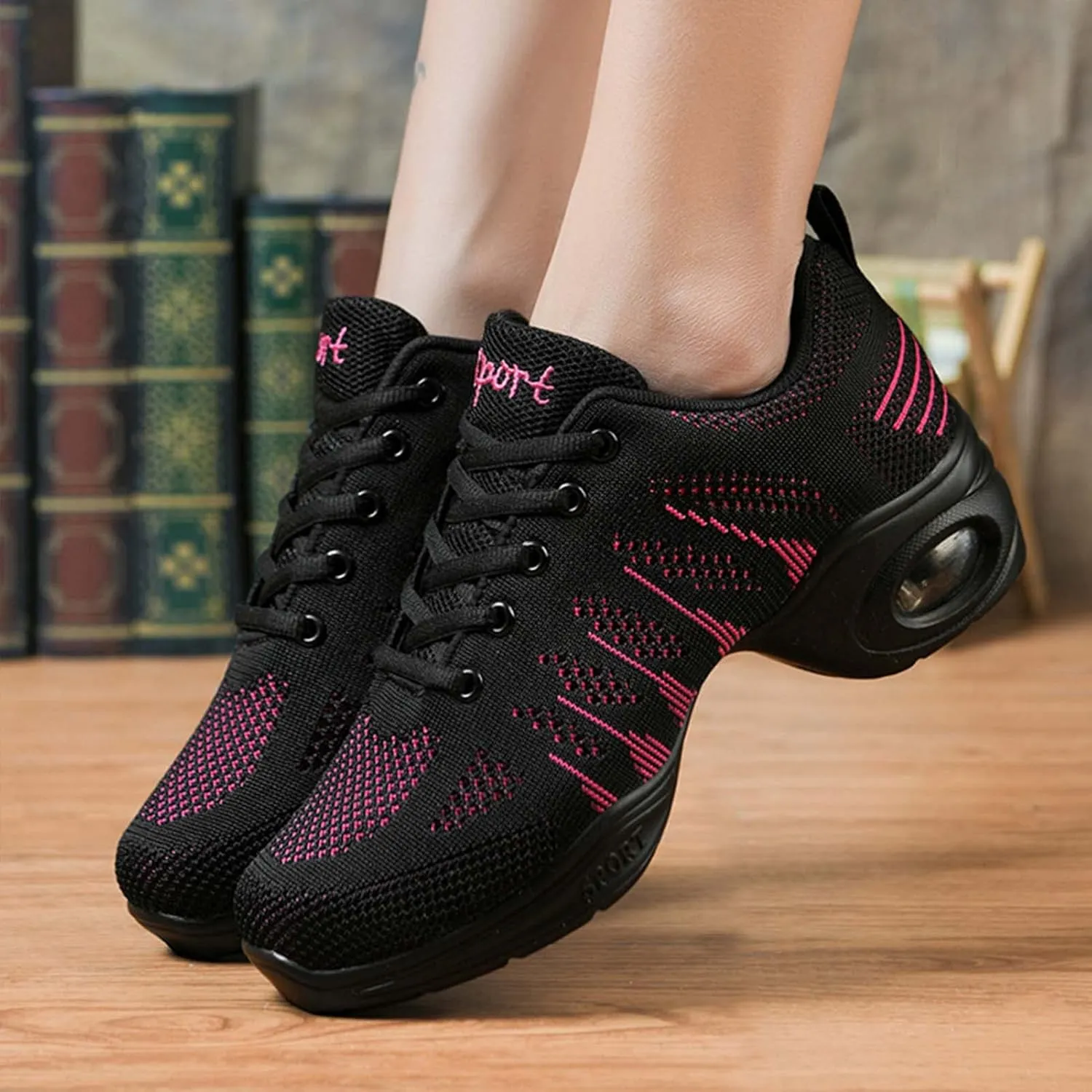Women's Jazz Shoes Split Sole Dance Sneakers Lace Up Zumba Modern Shoes
