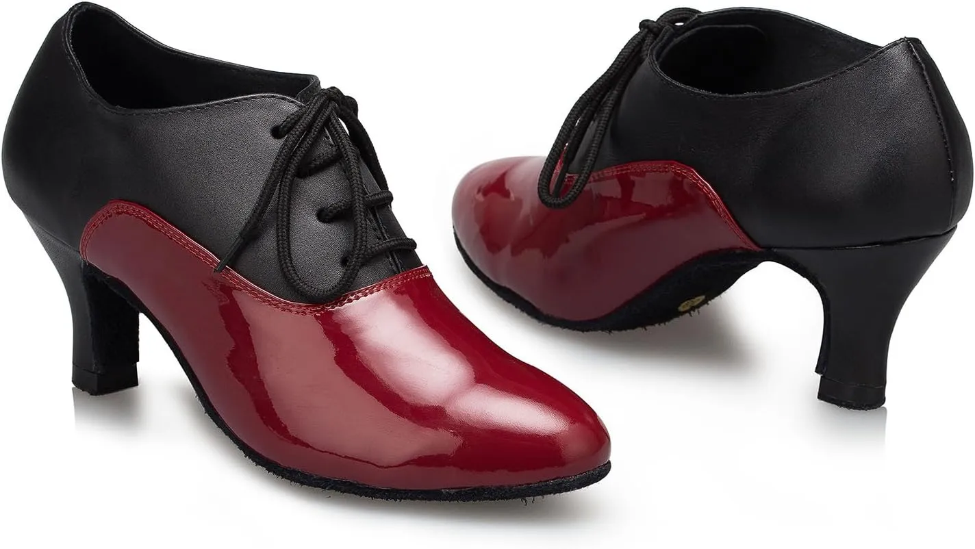 Women's Leather Closed Toe Modern Lace-up Latin Practice Professional Dance Shoes L229
