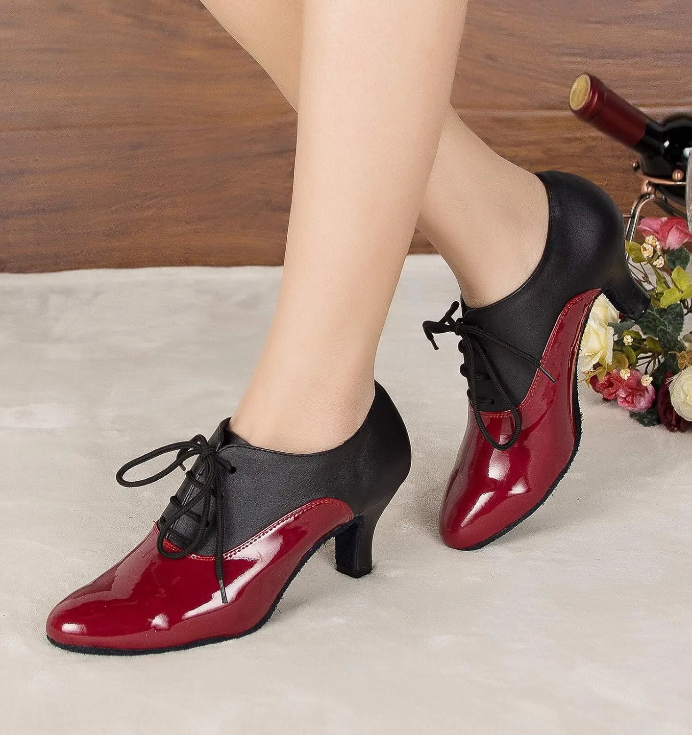 Women's Leather Closed Toe Modern Lace-up Latin Practice Professional Dance Shoes L229