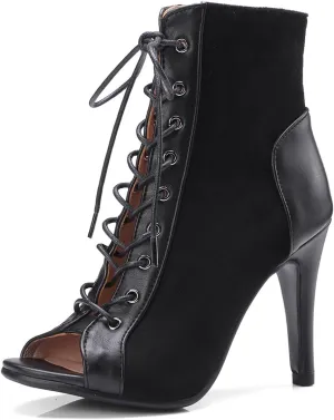 Women's Peep Toe Stiletto Dance Shoes Lace Up High Heel Short Booties Evening Wedding Party Jeans Dress Ankle Boots Women's Peep Toe Stiletto Dance Shoes Lace Up High Heel Short Booties Evening Wedding Party Jeans Dress Ankle Boots
