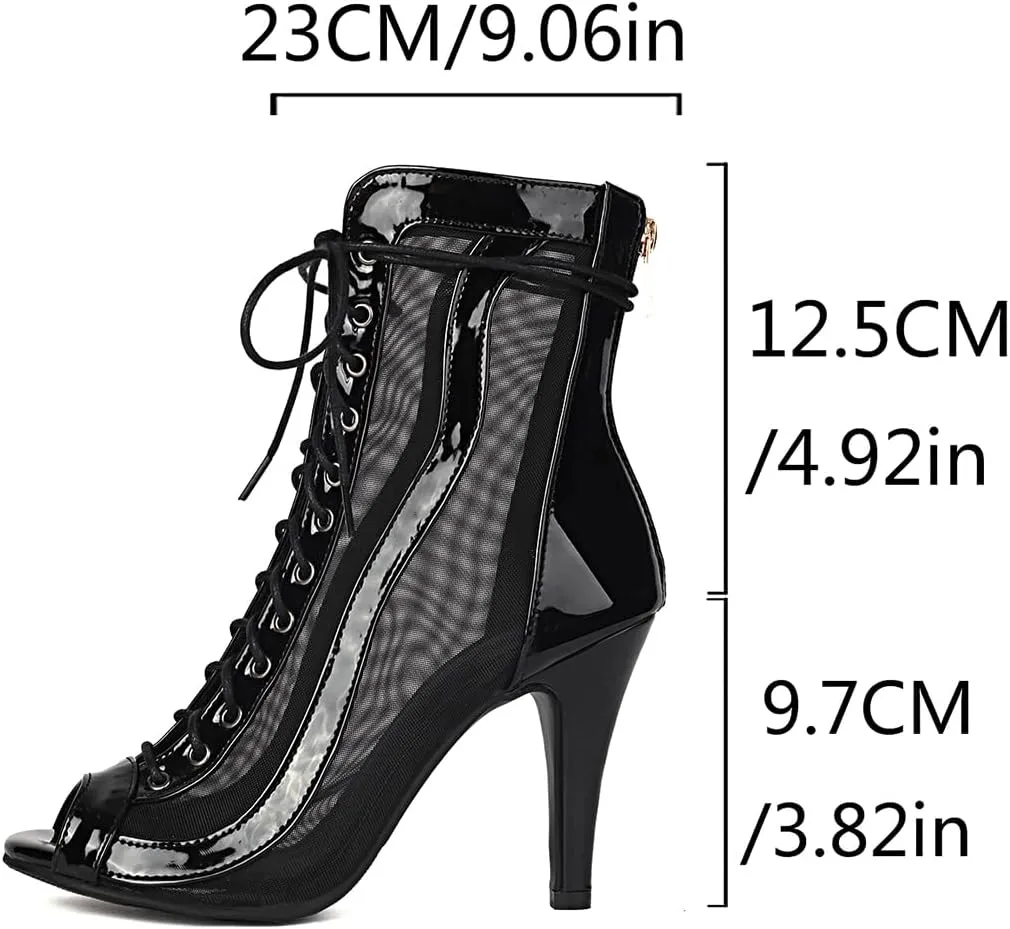 Women's Peep Toe Stiletto Dance Shoes Lace Up High Heel Short Booties Evening Wedding Party Jeans Dress Ankle Boots