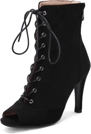 Women's Peep Toe Stiletto Dance Shoes Lace Up High Heel Short Booties Evening Wedding Party Jeans Dress Ankle Boots Women's Peep Toe Stiletto Dance Shoes Lace Up High Heel Short Booties Evening Wedding Party Jeans Dress Ankle Boots