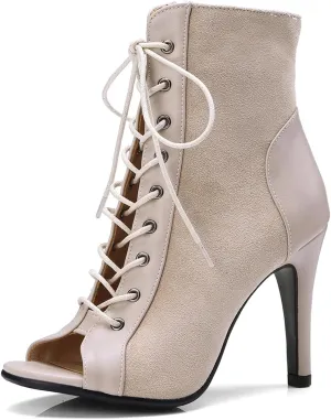 Women's Peep Toe Stiletto Dance Shoes Lace Up High Heel Short Booties Evening Wedding Party Jeans Dress Ankle Boots Women's Peep Toe Stiletto Dance Shoes Lace Up High Heel Short Booties Evening Wedding Party Jeans Dress Ankle Boots