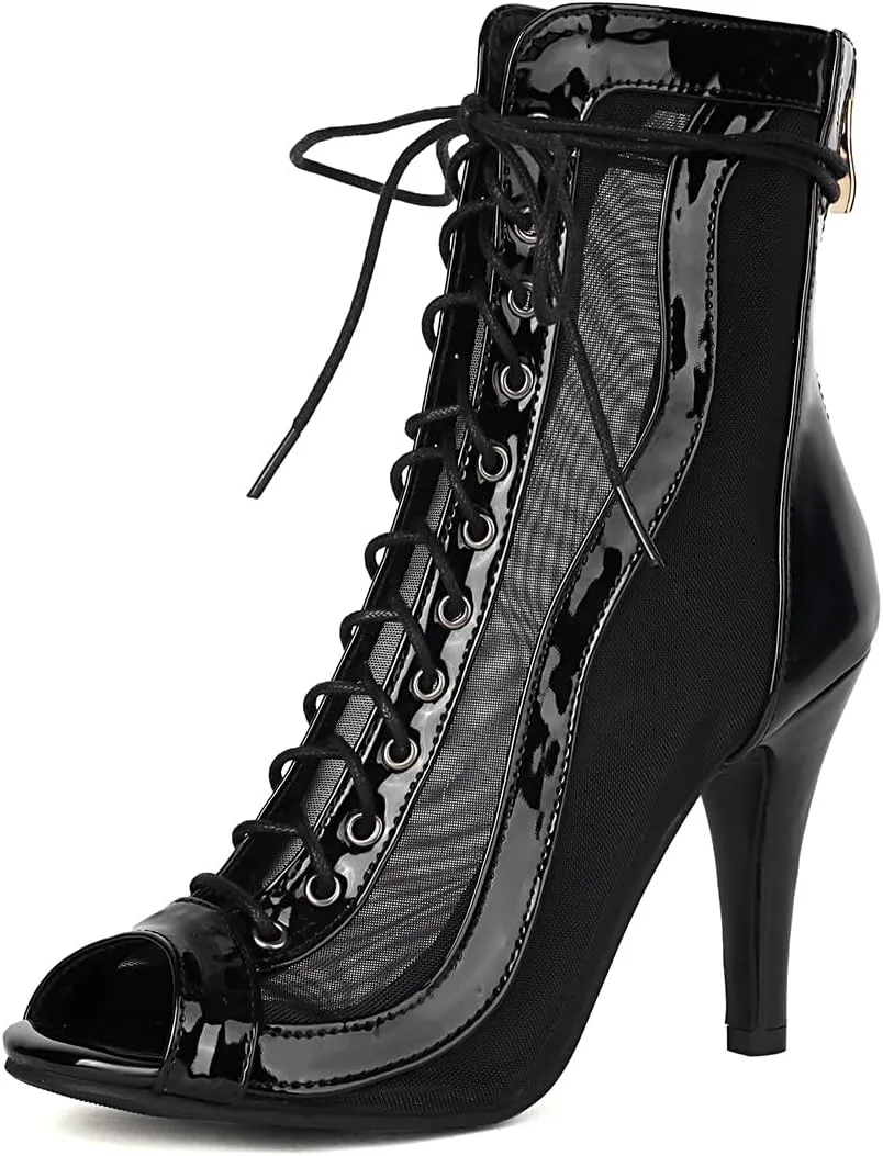 Women's Peep Toe Stiletto Dance Shoes Lace Up High Heel Short Booties Evening Wedding Party Jeans Dress Ankle Boots