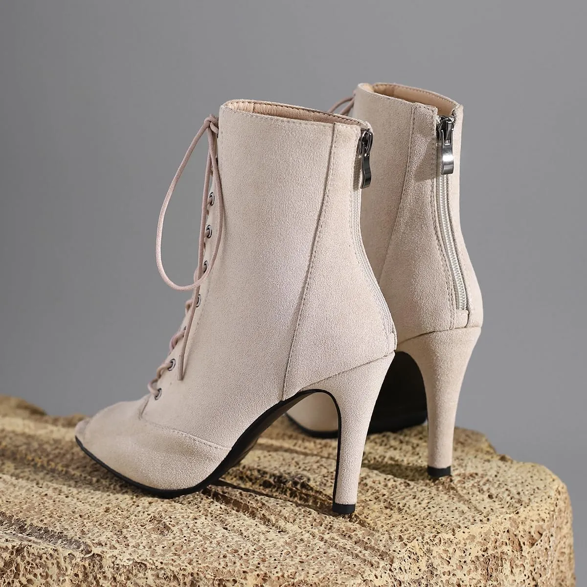 Women's Peep Toe Stiletto Dance Shoes Lace Up High Heel Short Booties Evening Wedding Party Jeans Dress Ankle Boots