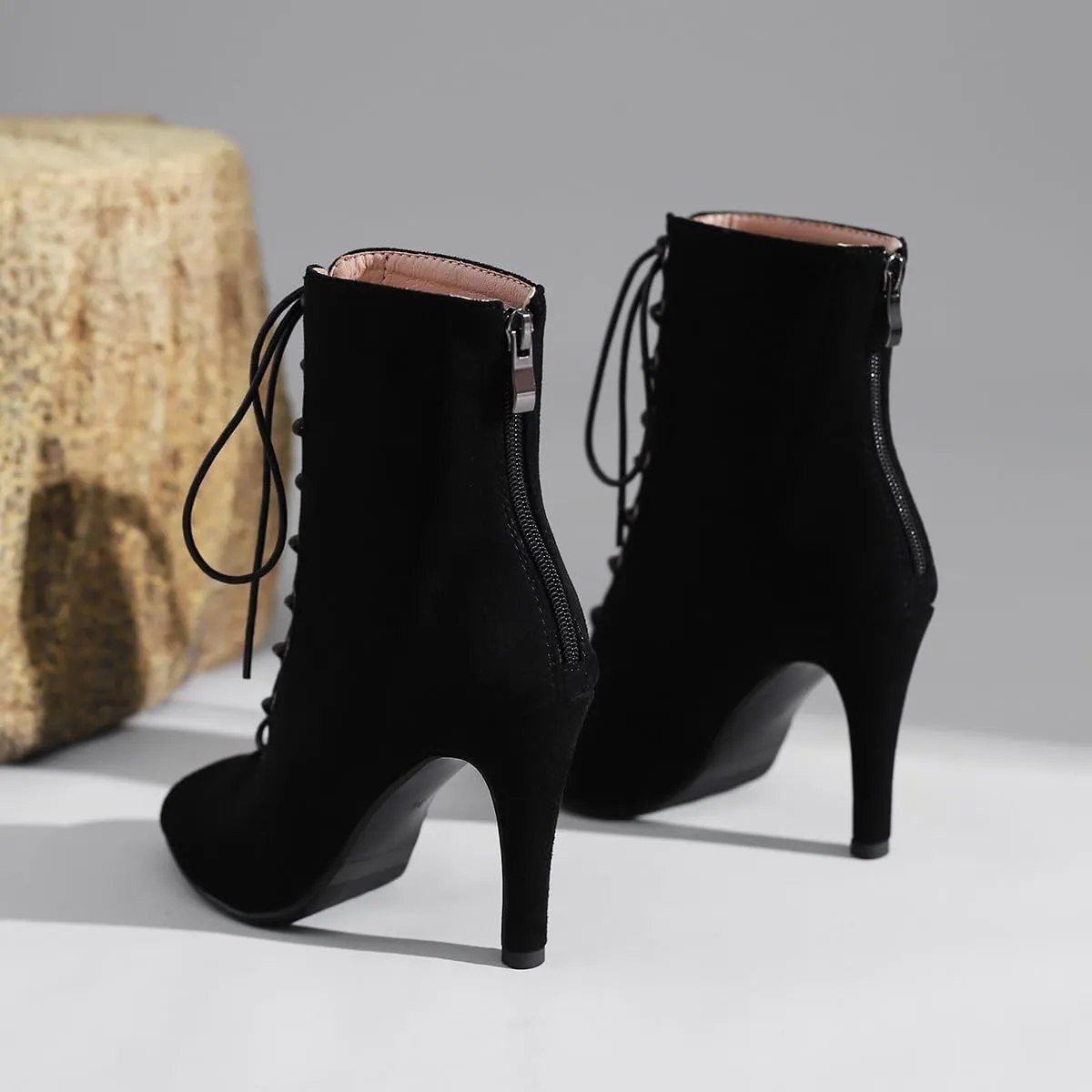 Women's Peep Toe Stiletto Dance Shoes Lace Up High Heel Short Booties Evening Wedding Party Jeans Dress Ankle Boots