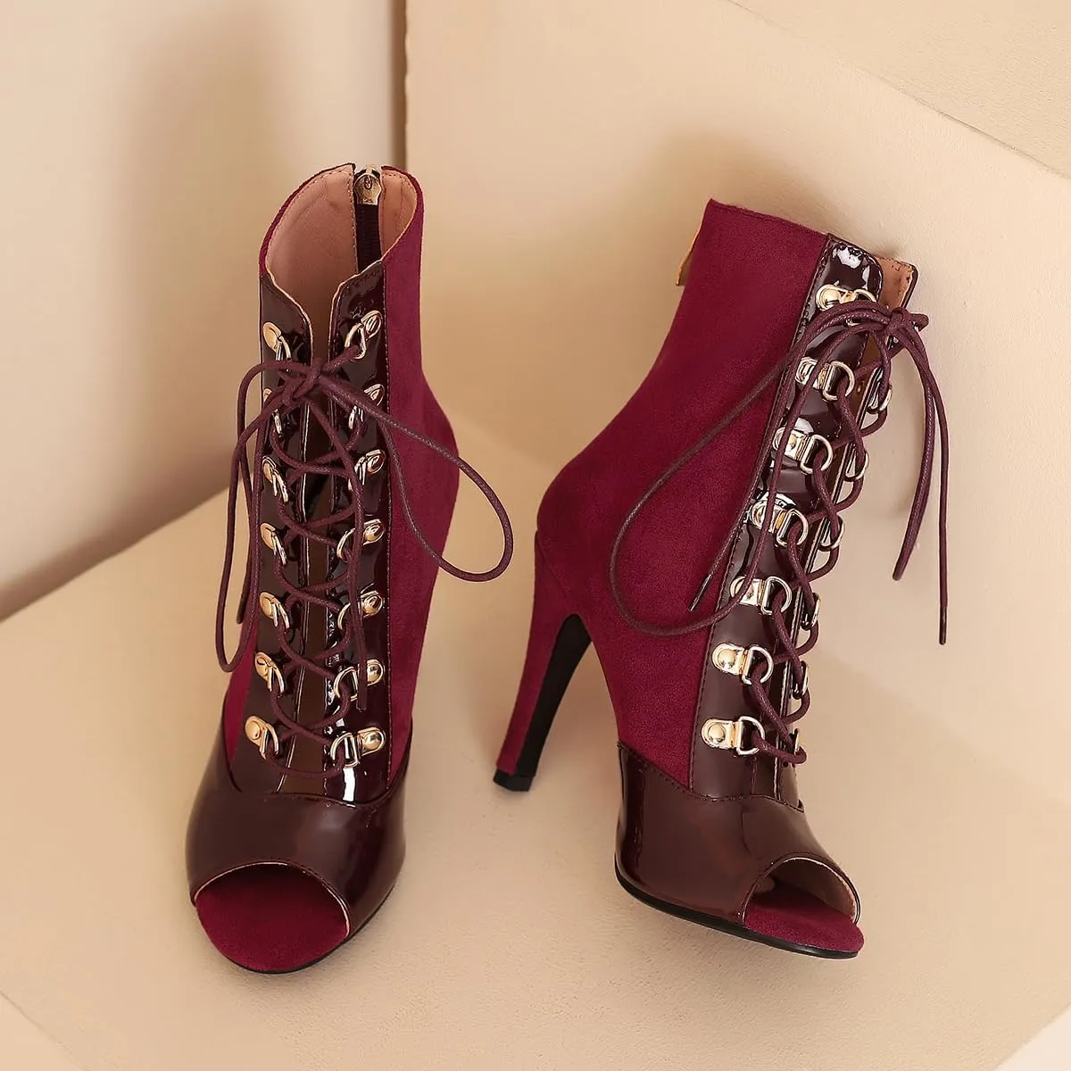 Women's Stiletto Ankle Boots Pointed Toe Lace Up High Heel Short Booties Evening Wedding Party Jeans Dress Heeded Dance Shoes