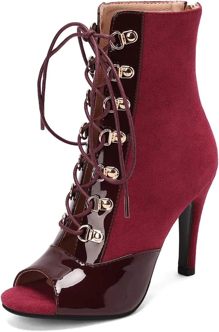 Women's Stiletto Ankle Boots Pointed Toe Lace Up High Heel Short Booties Evening Wedding Party Jeans Dress Heeded Dance Shoes