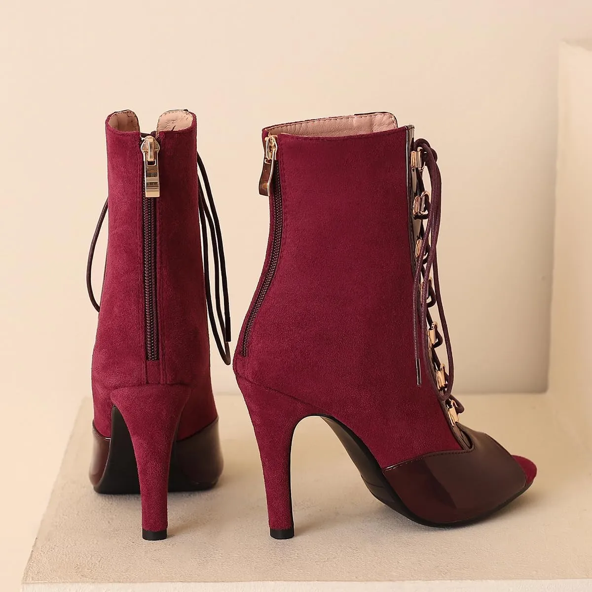 Women's Stiletto Ankle Boots Pointed Toe Lace Up High Heel Short Booties Evening Wedding Party Jeans Dress Heeded Dance Shoes