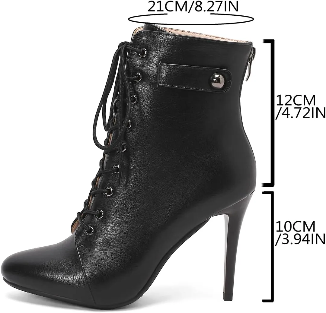 Women's Stiletto Ankle Boots Pointed Toe Lace Up High Heel Short Booties Evening Wedding Party Jeans Dress Heeded Dance Shoes