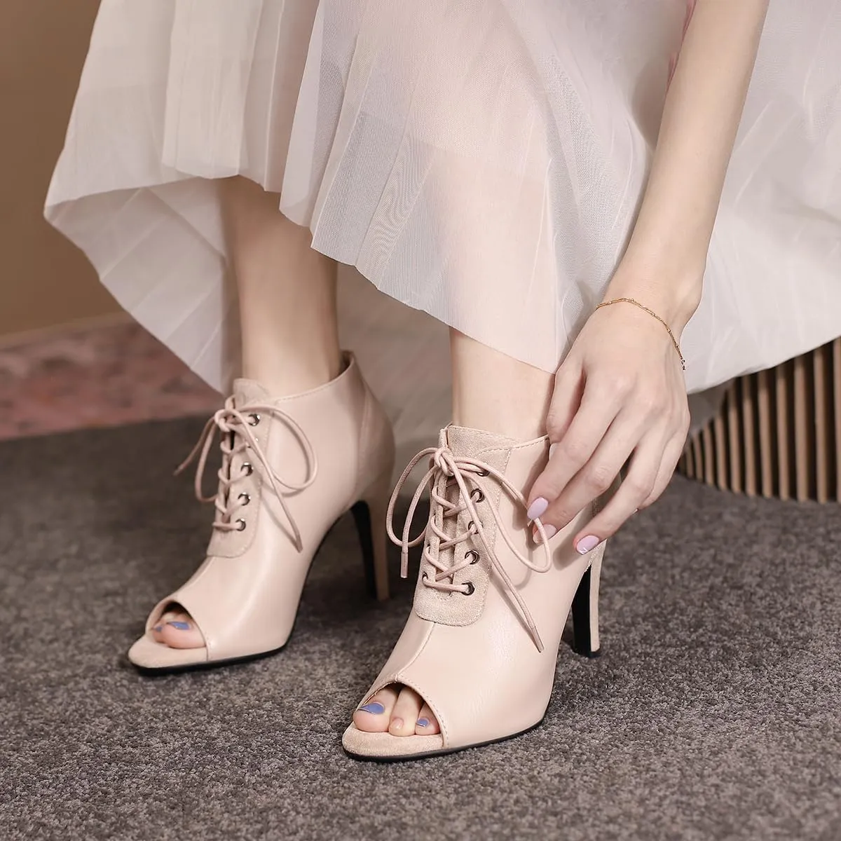Women's Stiletto Ankle Boots Pointed Toe Lace Up High Heel Short Booties Evening Wedding Party Jeans Dress Heeded Dance Shoes