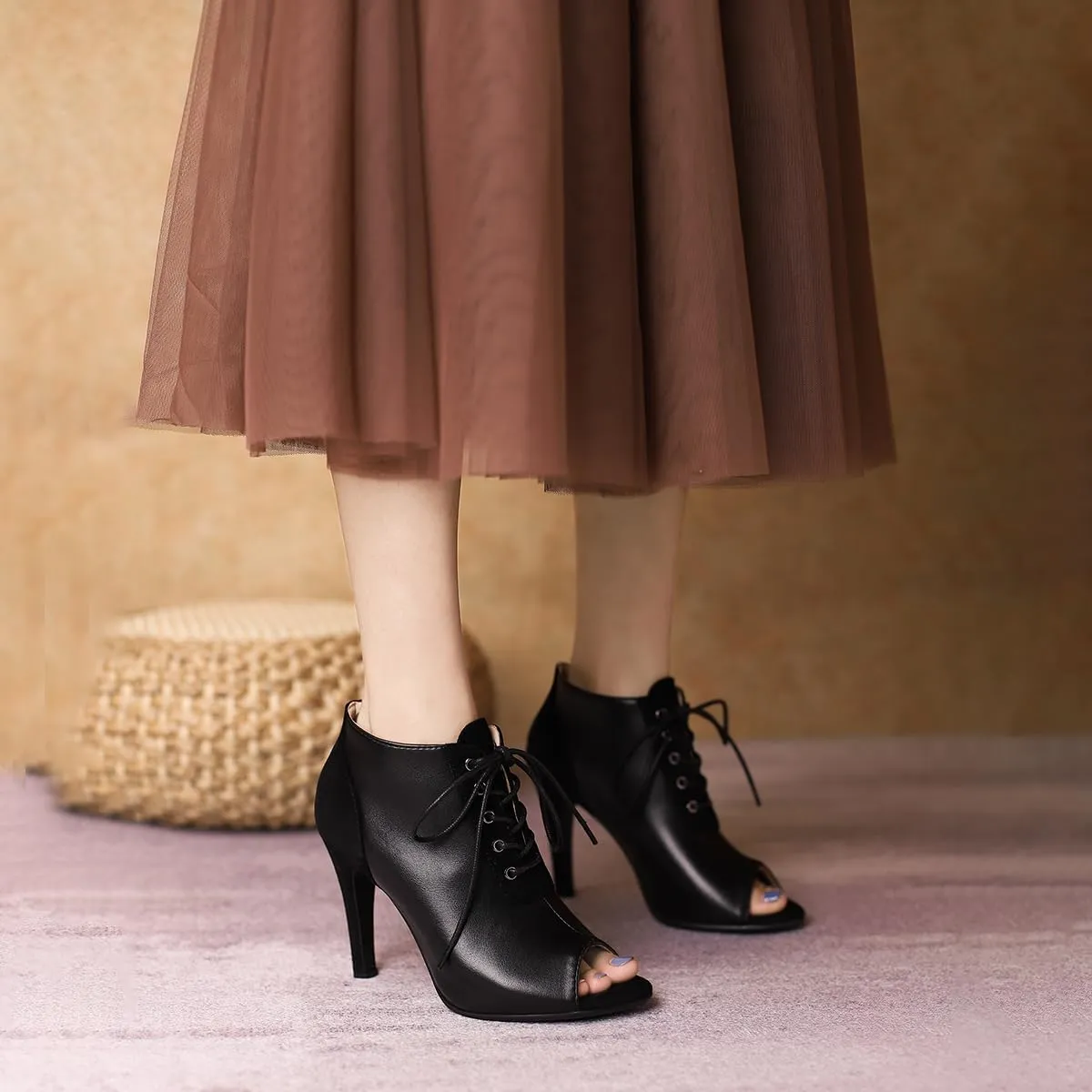 Women's Stiletto Ankle Boots Pointed Toe Lace Up High Heel Short Booties Evening Wedding Party Jeans Dress Heeded Dance Shoes