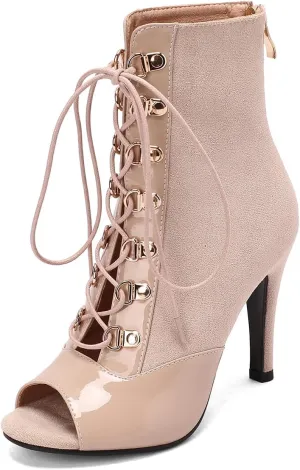 Women's Stiletto Ankle Boots Pointed Toe Lace Up High Heel Short Booties Evening Wedding Party Jeans Dress Heeded Dance Shoes
