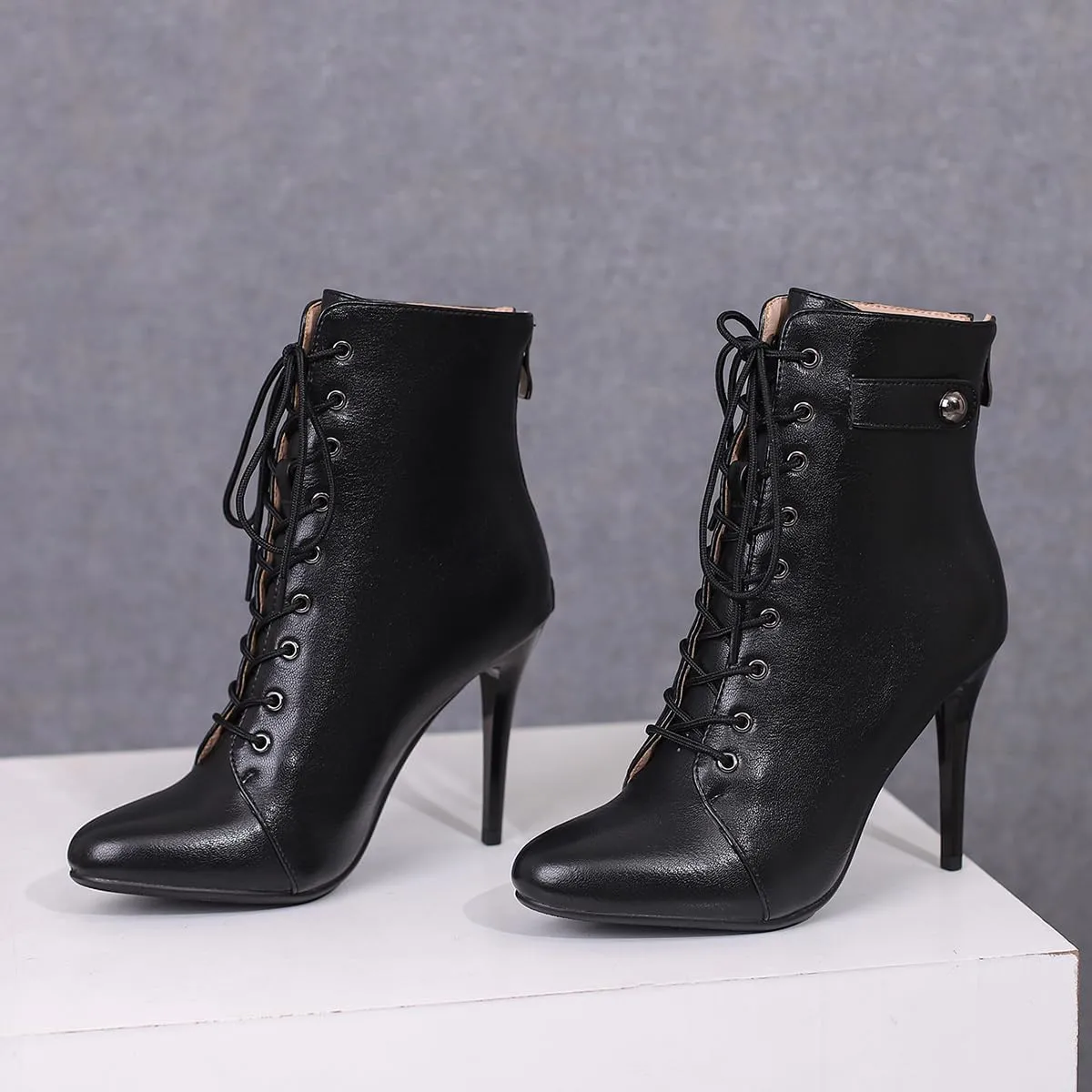 Women's Stiletto Ankle Boots Pointed Toe Lace Up High Heel Short Booties Evening Wedding Party Jeans Dress Heeded Dance Shoes