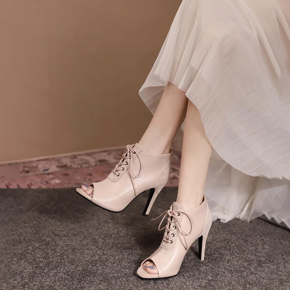 Women's Stiletto Ankle Boots Pointed Toe Lace Up High Heel Short Booties Evening Wedding Party Jeans Dress Heeded Dance Shoes