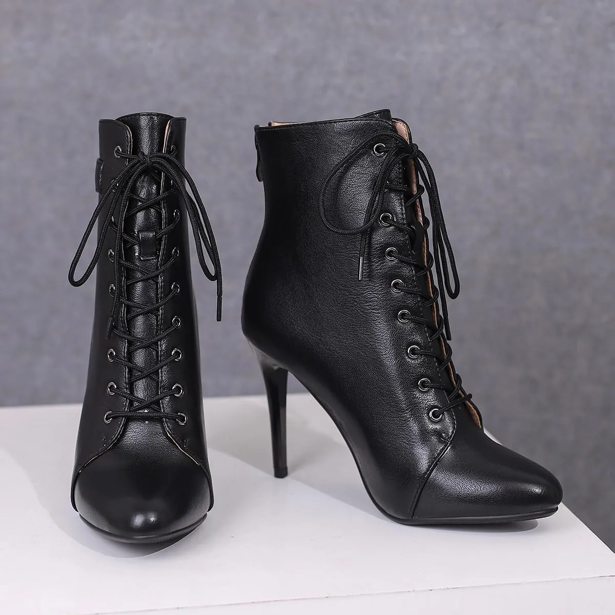 Women's Stiletto Ankle Boots Pointed Toe Lace Up High Heel Short Booties Evening Wedding Party Jeans Dress Heeded Dance Shoes