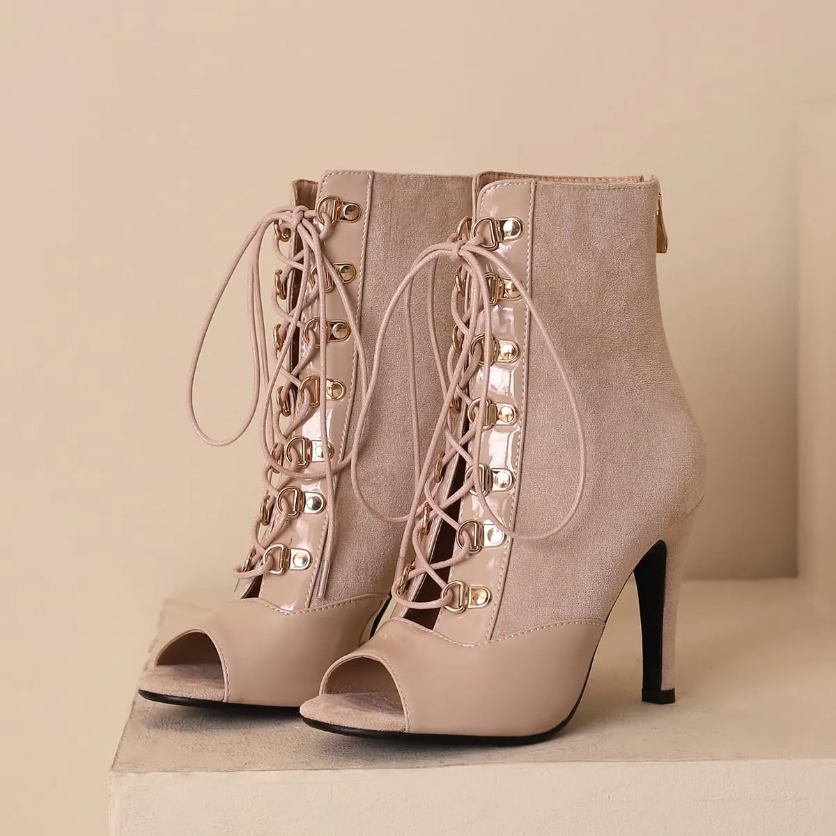 Women's Stiletto Ankle Boots Pointed Toe Lace Up High Heel Short Booties Evening Wedding Party Jeans Dress Heeded Dance Shoes
