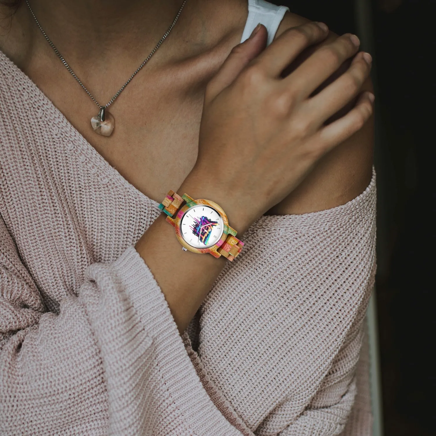 Yeet Camouflage Wooden Watch - Green&Pink