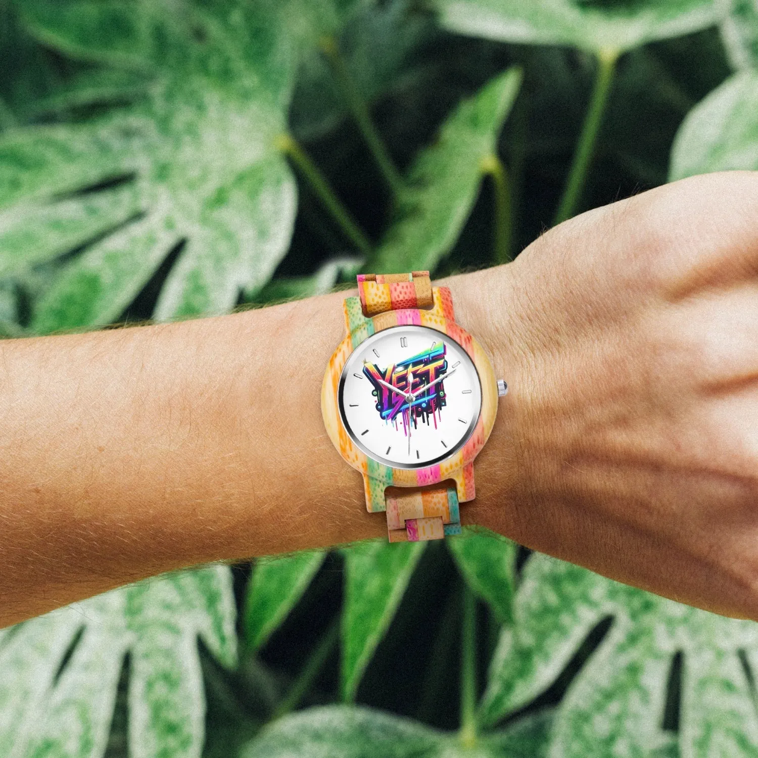Yeet Camouflage Wooden Watch - Green&Pink